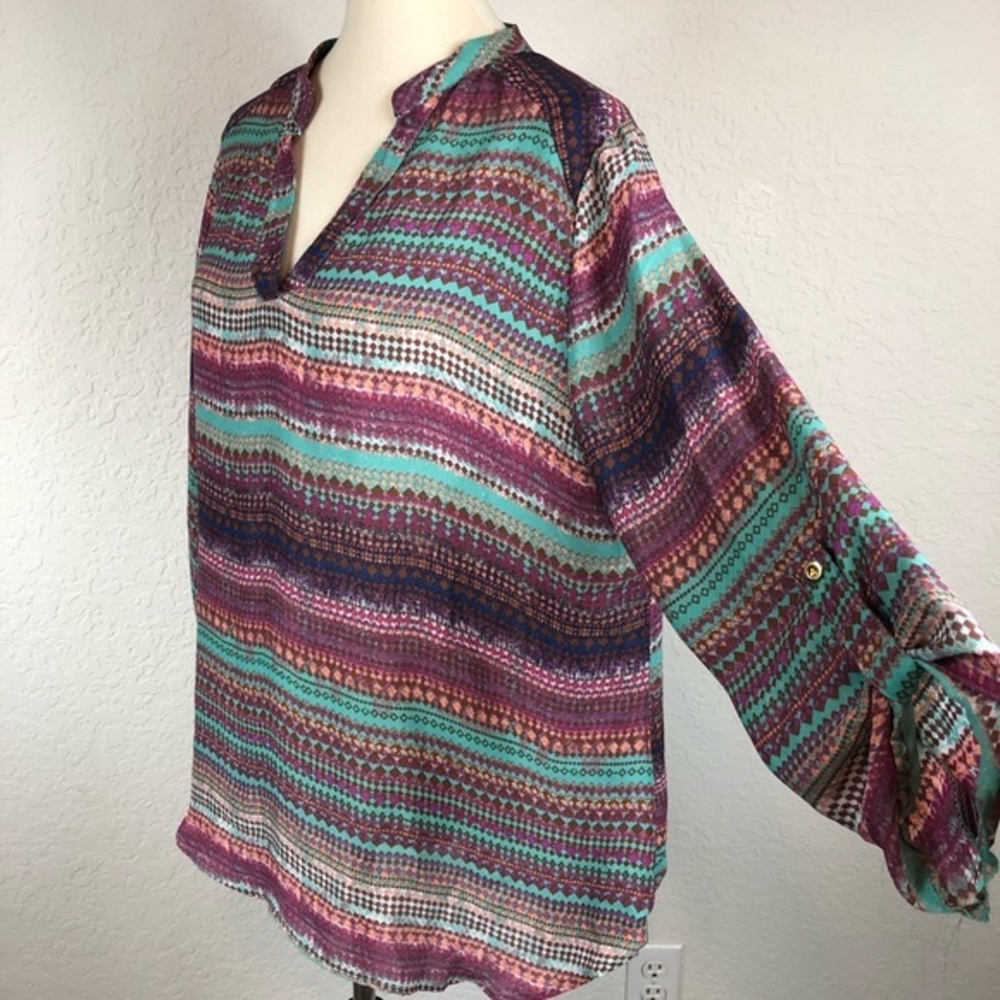 Riley + James Pink/Green Print 3/4 Sleeve Tunic Size X-Large